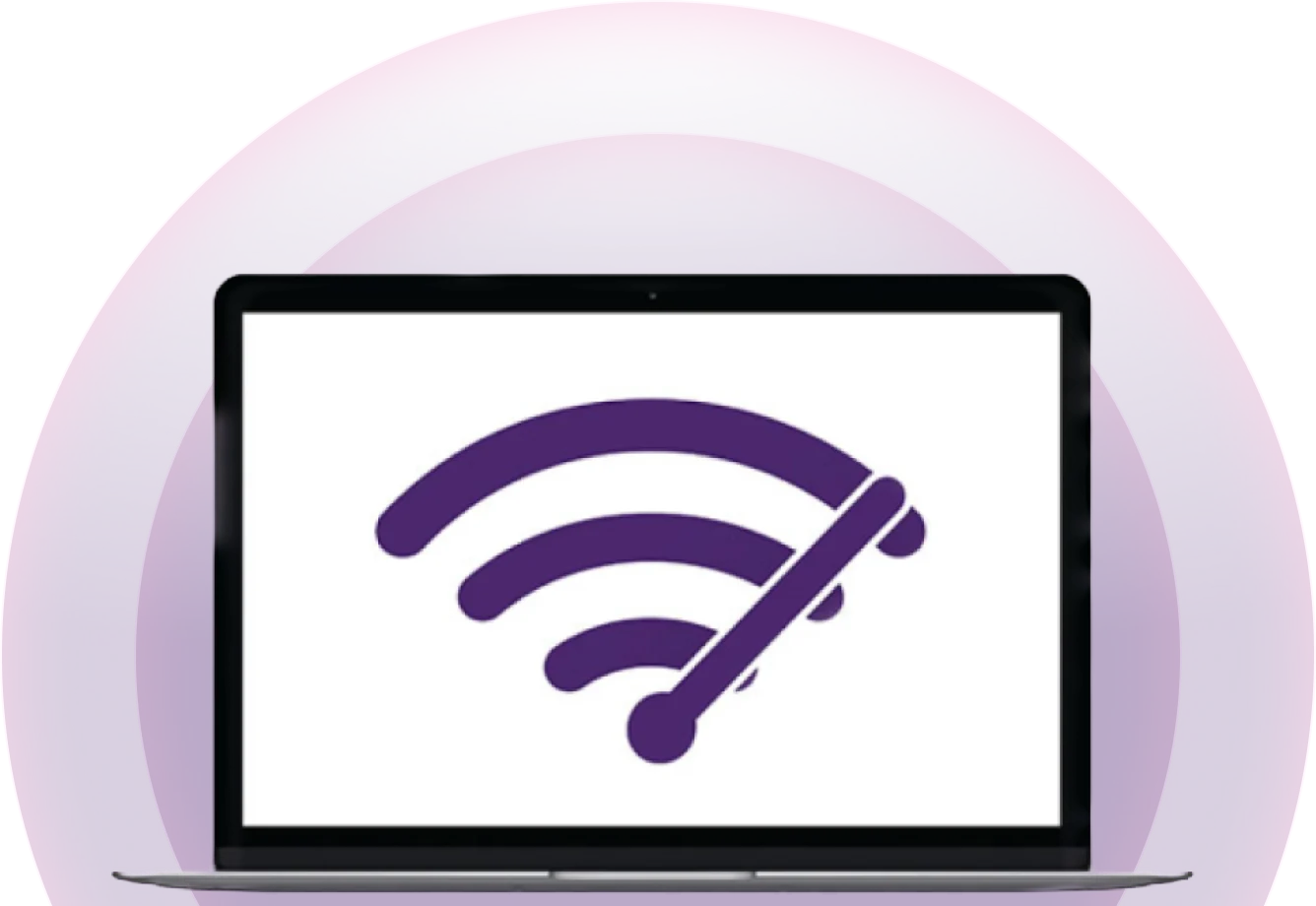 Laptop with purple wifi signal displayed on the screen.