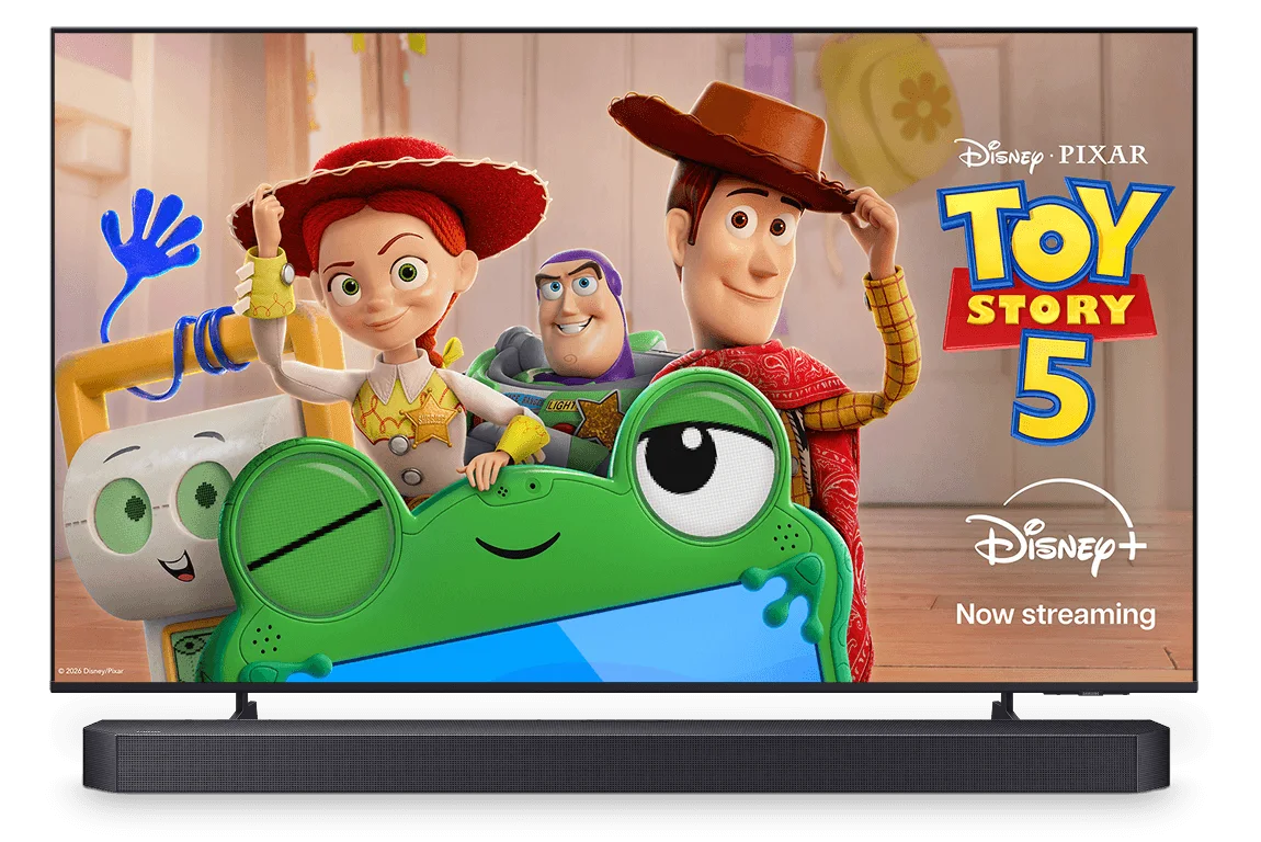An image of a Toy Story 5 poster in a TV.
