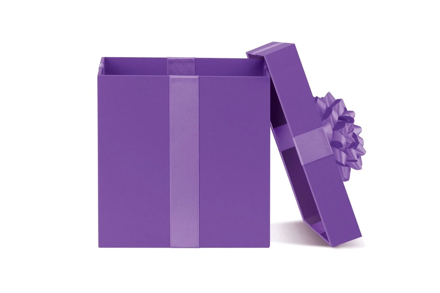 An open purple gift box.