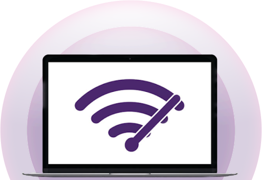 Laptop with purple wifi signal displayed on the screen.