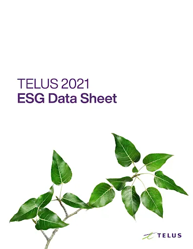 The cover of the 2021 TELUS ESG data sheet
