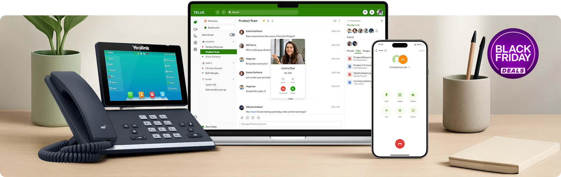 Dark grey and silver landline phone with a large, built-in touch screen. A roundel reads "Black Friday Deals"