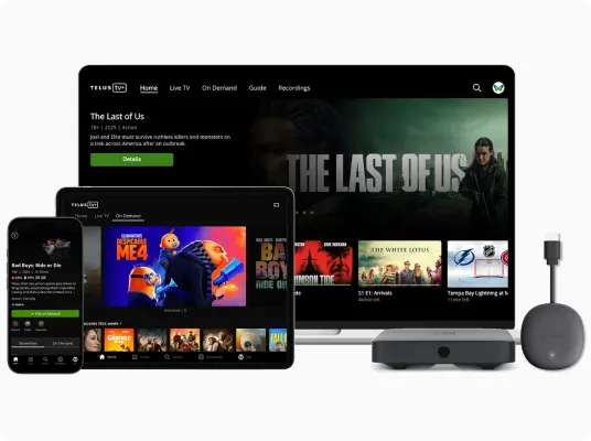An image of TELUS Optik TV showing streaming services and streaming devices.