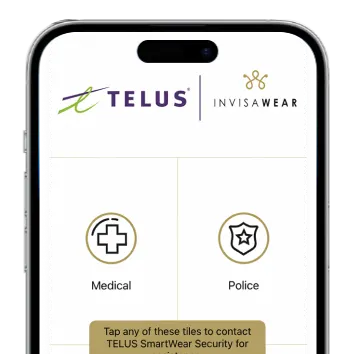 A smart phone shows the TELUS personal safety app