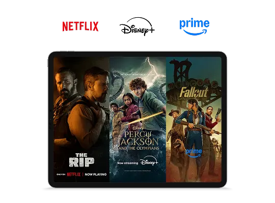 TELUS Stream+ posters ‘The RIP’ on Netflix for ‘Percy Jackson’ on Disney, ‘Fallout”’ on Amazon Prime.