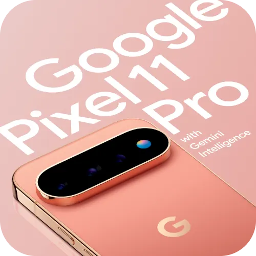 Back view of the Google Pixel 11 Pro in Canyon with text above that reads “Google Pixel 11 Pro with Gemini Intelligence”.