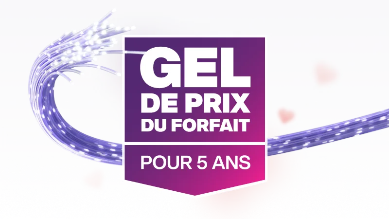 An image featuring the TELUS 5-year Internet rate plan price lock logo in a purple and pink gradient banner.