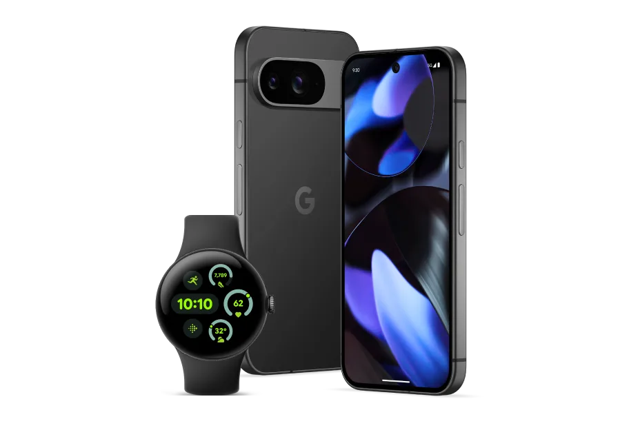 An image of Google Pixel 9 and a Pixel Watch 3