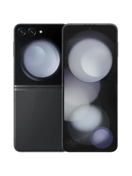 Front and back view of Samsung Z Flip5 in Graphite.