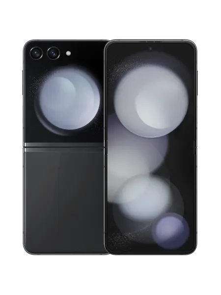 The front and back view of the Samsung Z Flip5 in Graphite.