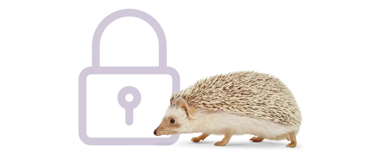 A TELUS critter hedgehog beside a lock and key icon