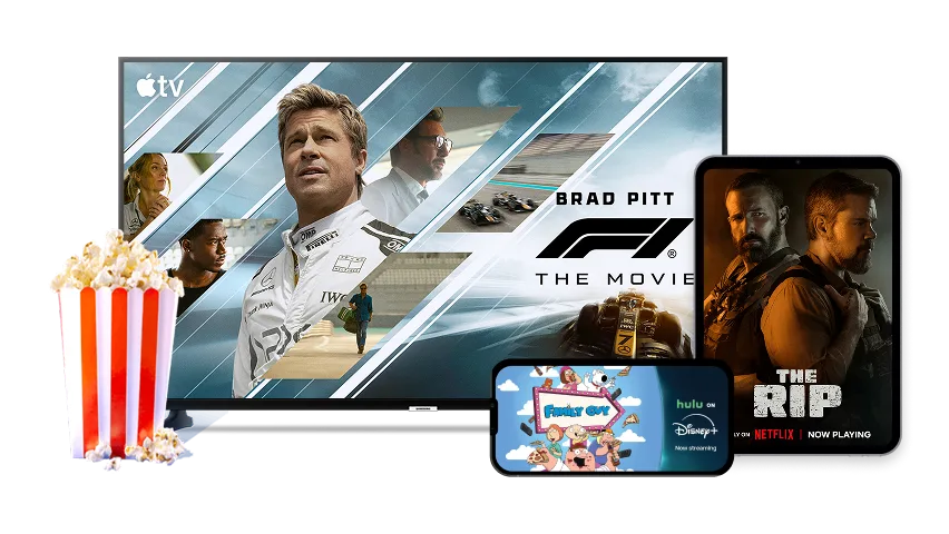 Movies and series from Netflix, Disney+ and Amazon Prime are shown.