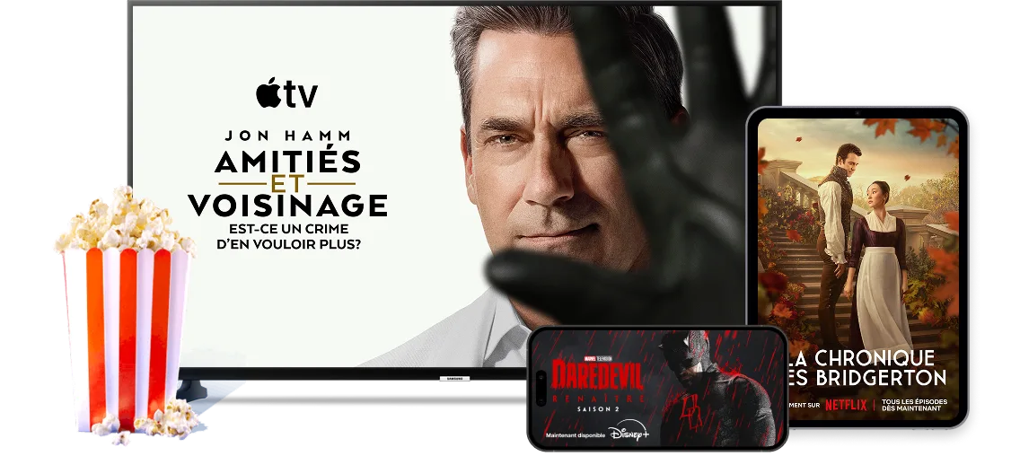 Des films et des séries de Netflix, Disney+ et Amazon Prime sont diffusés.