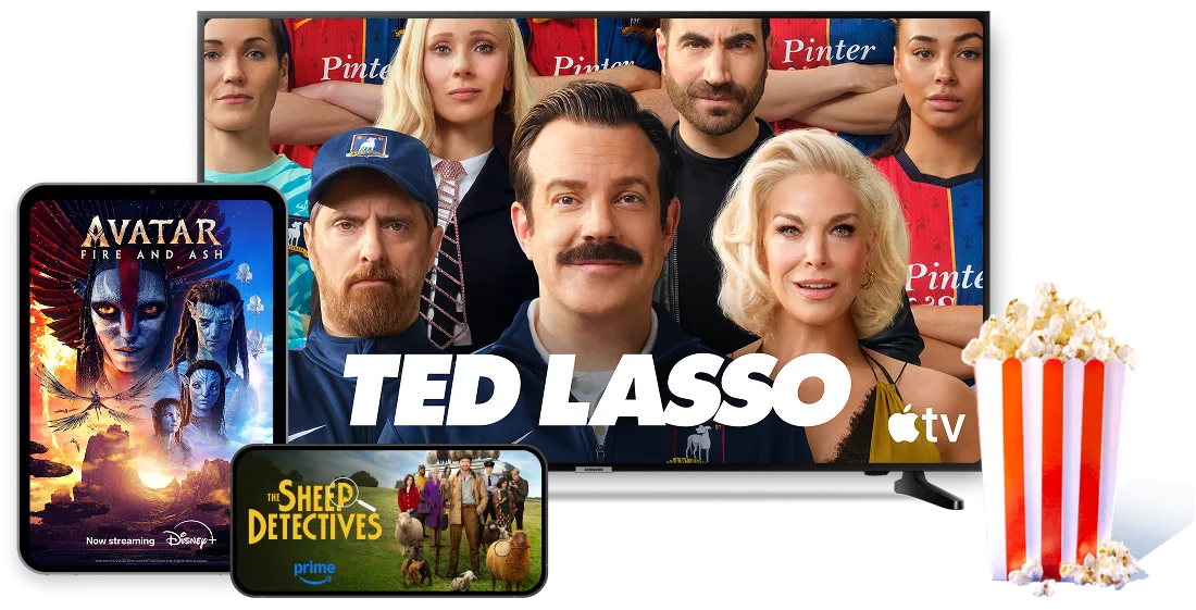 Movies and series from Netflix, Disney+ and Amazon Prime are shown.