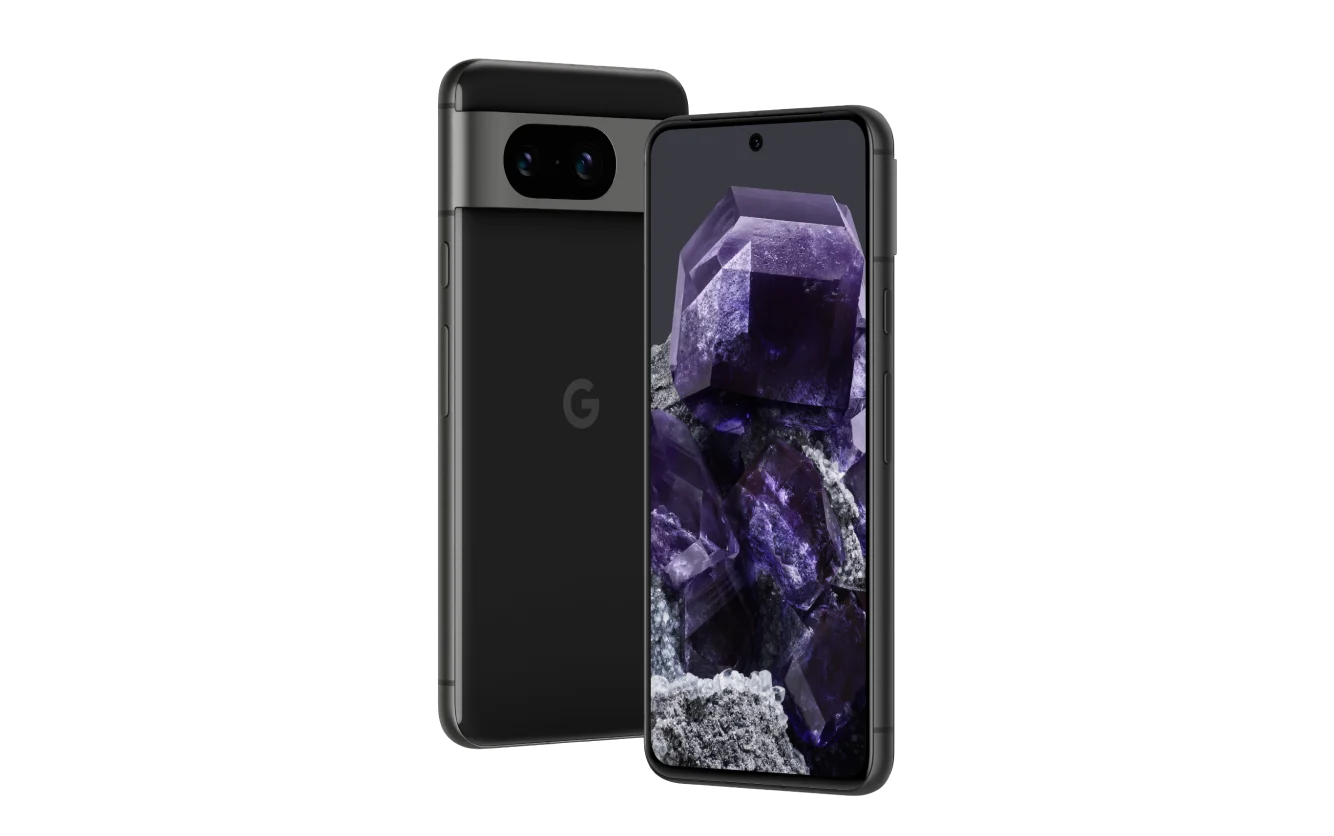 Front and back views of the Google Pixel 8.