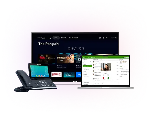 A laptop, TV, cellphone and tablet