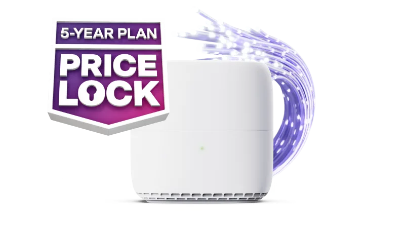 A TELUS modem next to the 5-Year Plan Price Lock badge.