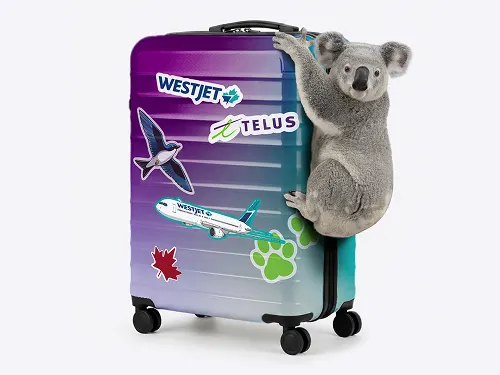 WestJet and TELUS image with koala bear on luggage