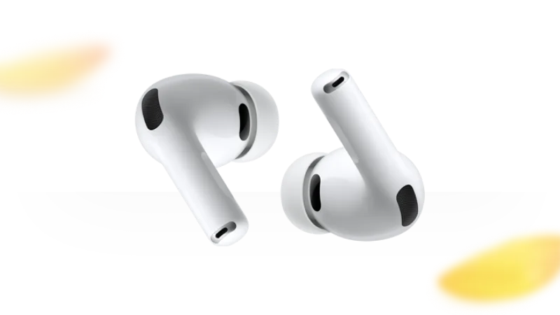 Apple AirPods 4 buds with yellow petals falling around them.