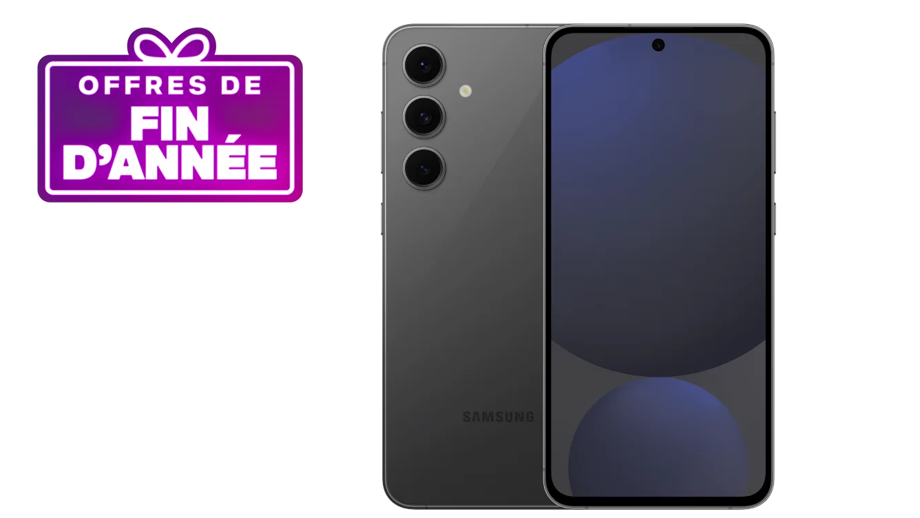 Vues avant et arrière du Samsung Galaxy S24 FE. Galaxy AI pour les affaires c'est ici. Une concarde indique « Offre de fin d'année ».