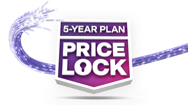 An image featuring the TELUS 5-Year Plan Price Lock logo in a purple and pink gradient banner.