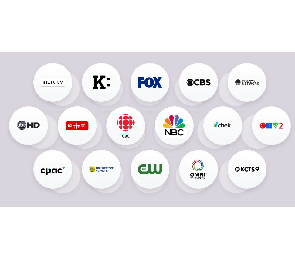 Logos for over 38 channels available in the Live TV core channels 