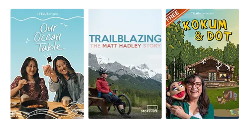 Three posters: ‘Our Ocean Table’ ‘TRAILBLAZING: THE MATT HADLEY STORY’ and 'KOKUM & DOT'.