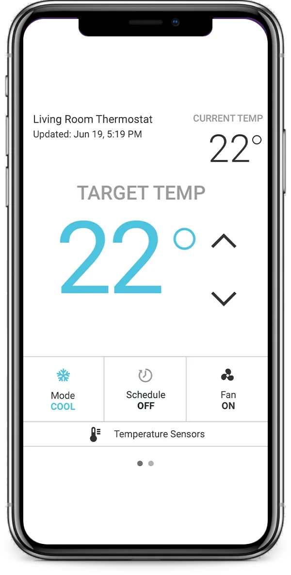 SmartHome App temperature control screen