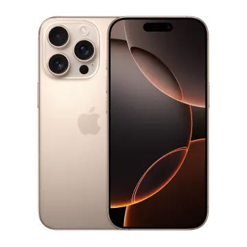 Front and back view of the iPhone 16 Pro Max in Desert Titanium