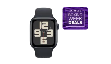 An Apple Watch SE. A sticker on the top right corner reads: Boxing Week deals.