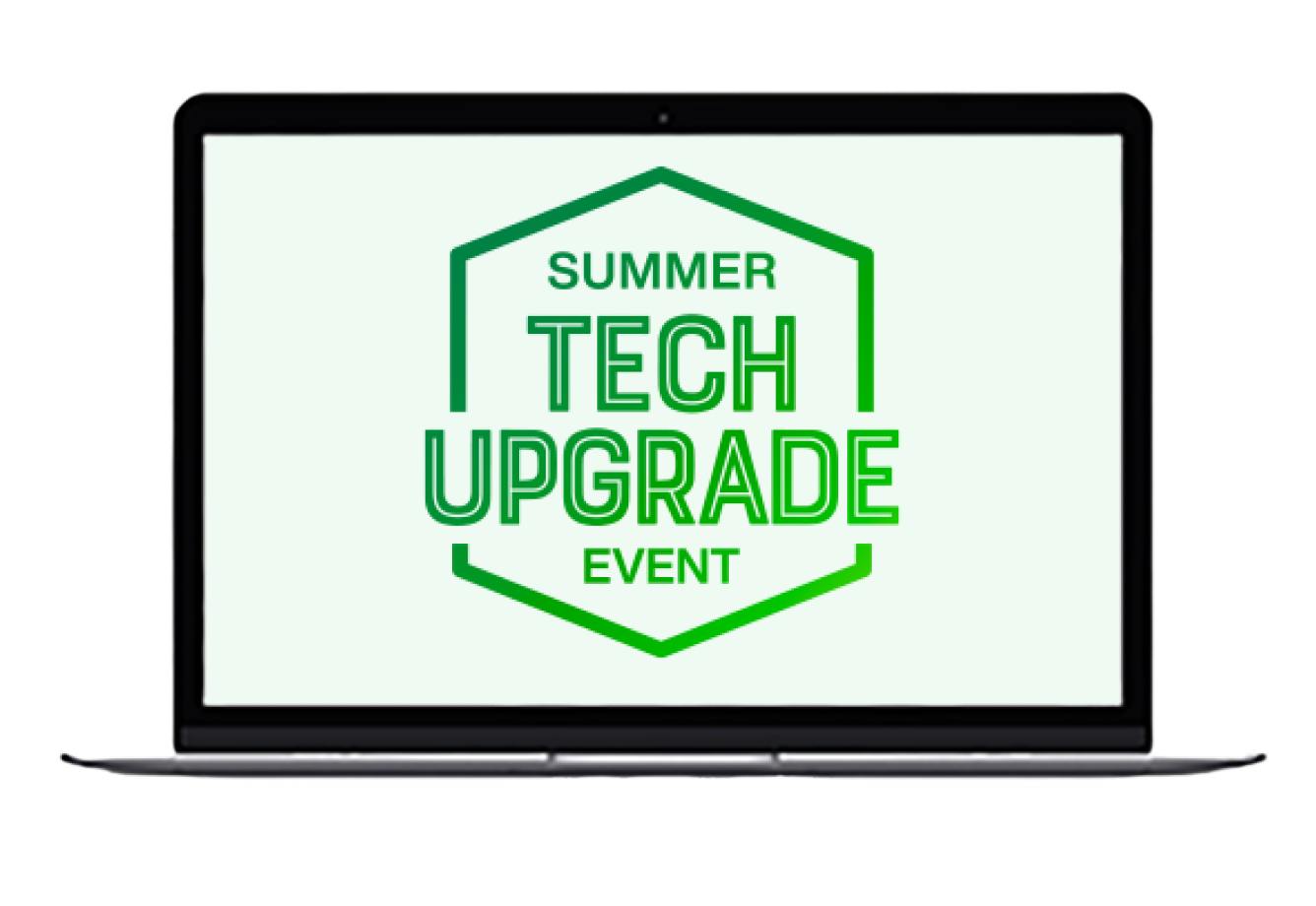 Laptop screen showing Summer Tech Upgrade Event