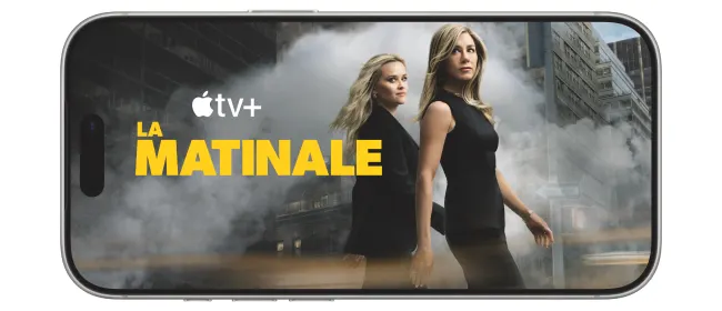 Un téléphone intelligent affichant l'image promotionnelle de la série « La matinale » sur Apple TV+.
