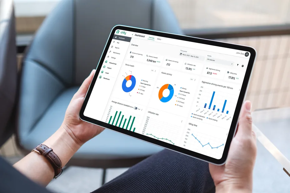 White commercial delivery trucks lined up in fleet parking area
