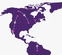 A map showing international flights to and from Canada that represents the travel and roaming options offered by TELUS.