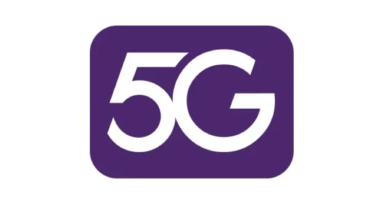 紫色背景中显示 5G 徽标的图像。