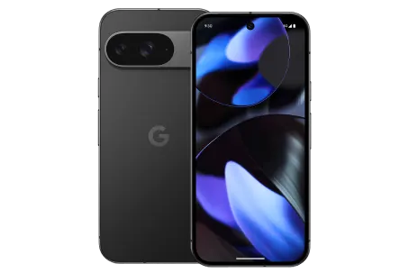 Front and back views of the Google Pixel 9. 