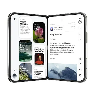 L'écran intérieur du futur iPhone Duo d'Apple, qui s’ouvre comme un livre.