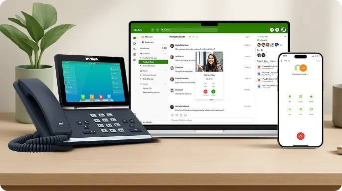 Dark grey and silver landline phone with a large, built-in touch screen.