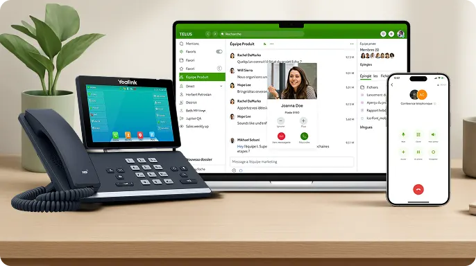 Un téléphone fixe de couleur gris et argenté, avec un grand écran tactile intégré.