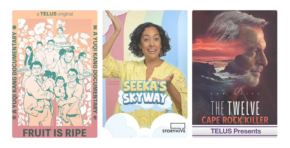 Three posters: Fruit is Ripe, Seeka’s Skyway, and The Twelve.