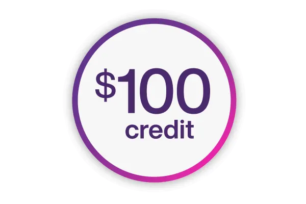 Roundel with the words “$100 credit”.