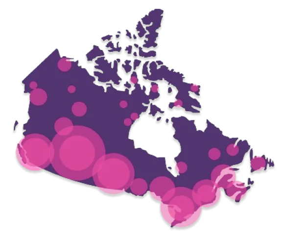 A map of Canada showing areas covered by the TELUS 5G network.