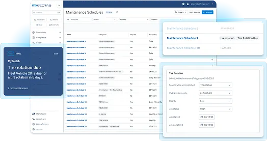 Fleet maintenance scheduling software interface with vehicle service tracking.