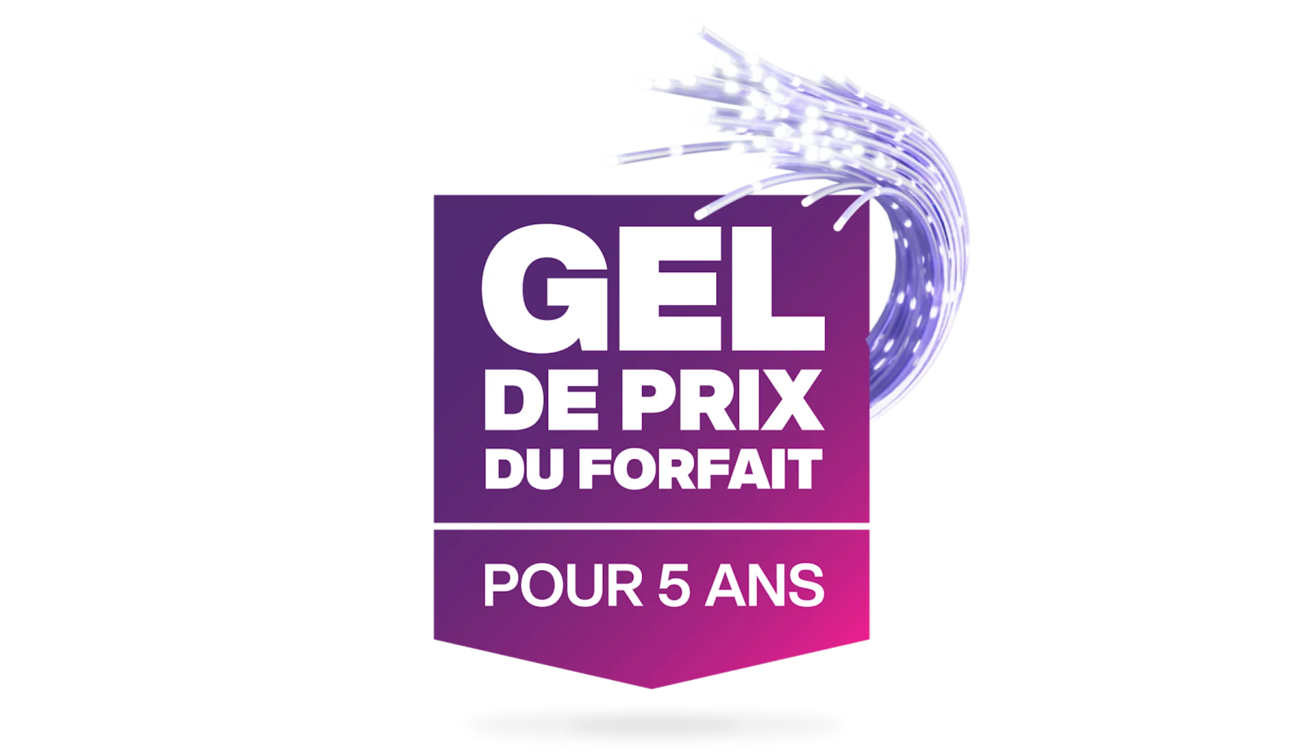 Une image présentant le logo Gel de prix du forfait pour 5 ans de TELUS dans une bannière violette et rose.