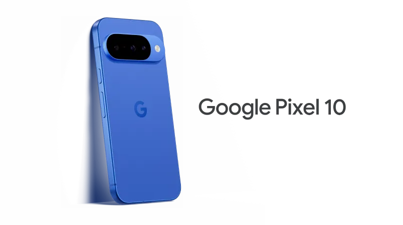 The back view of a Google Pixel 10 in Indigo.