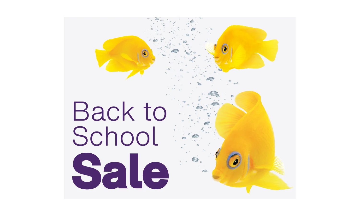 A yellow fish swims out of a smartphone with the words “Back to School Sale” beside it.