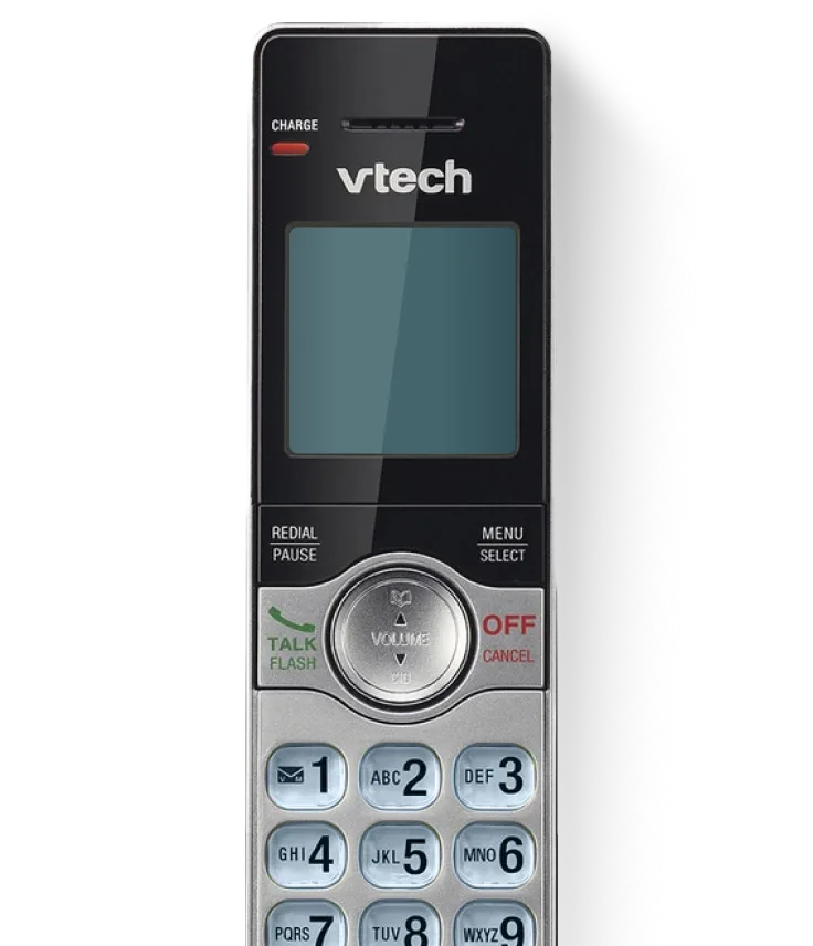 Front view of a Vtech wireless home phone.