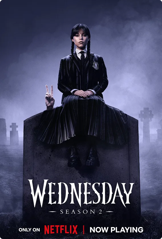 An image showing the Netflix show "Wednesday Season 2".
