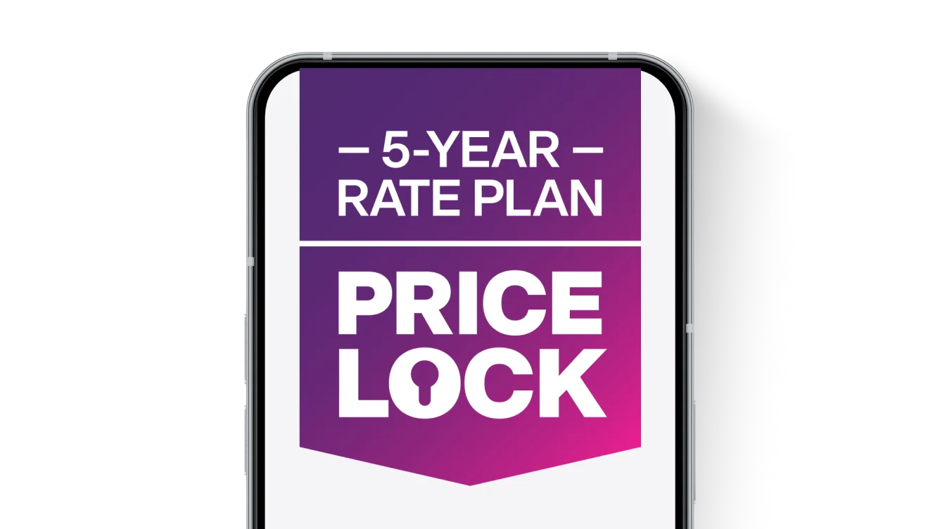 A smartphone with key features of the complete plan listed 