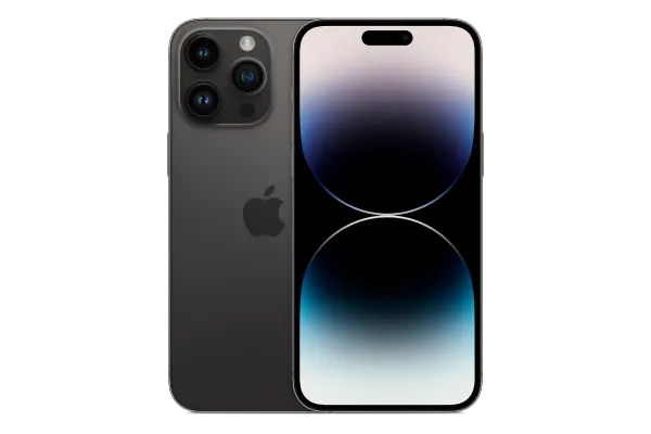 Front and back view of the iPhone 14 Pro Max in Black.